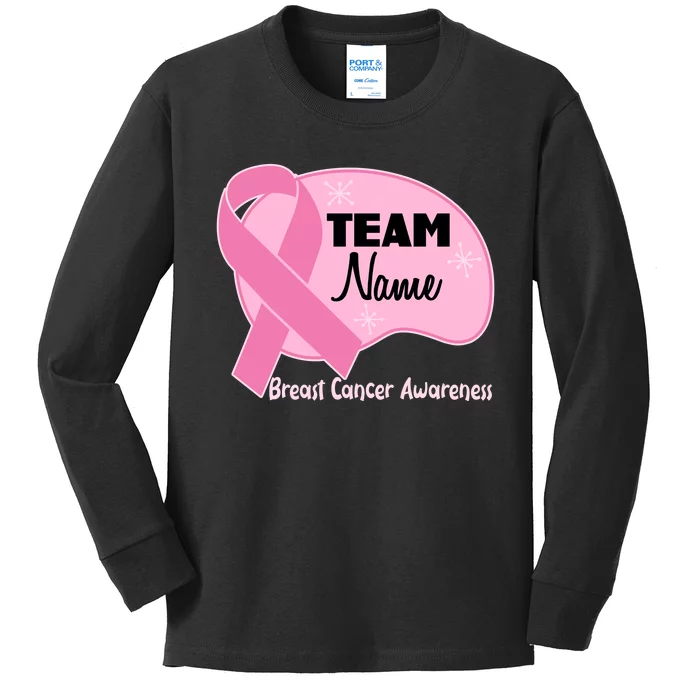 Personalize Team Name Breast Cancer Awareness Custom Kids Long Sleeve Shirt