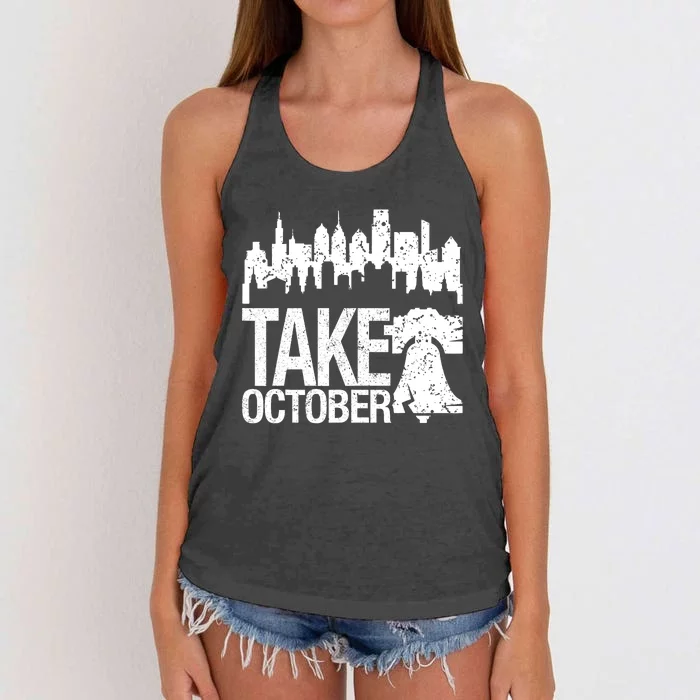 Philly_ Take October Philadelphia Skyline & Baseball Red Women's Knotted Racerback Tank