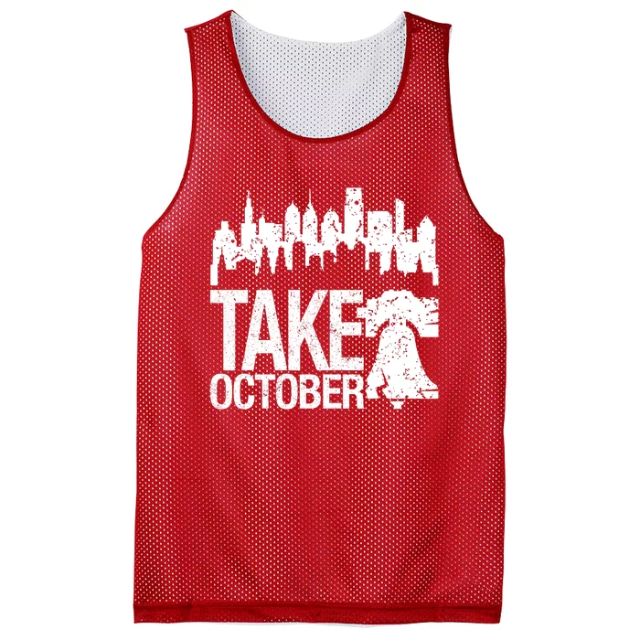 Philly_ Take October Philadelphia Skyline & Baseball Red Mesh Reversible Basketball Jersey Tank