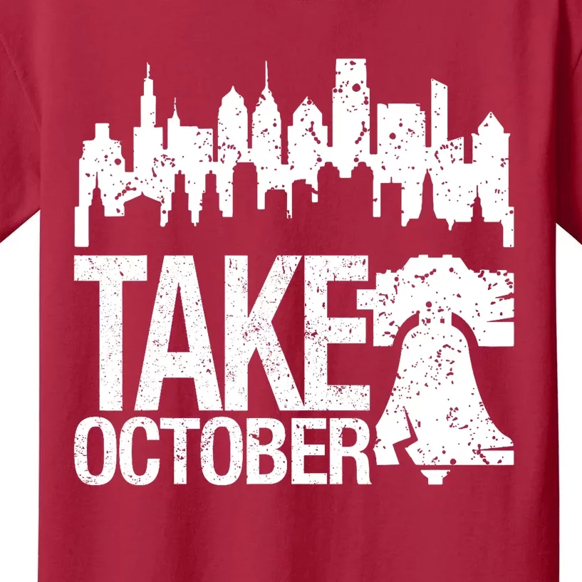 Philly_ Take October Philadelphia Skyline & Baseball Red Kids T-Shirt