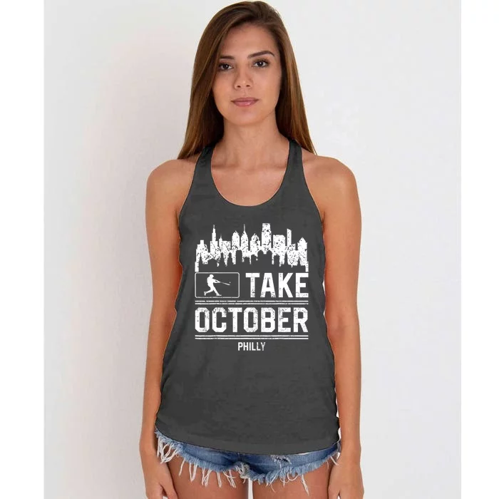 Philly_ Take October Philadelphia Fan Baseball Lovers Women's Knotted Racerback Tank