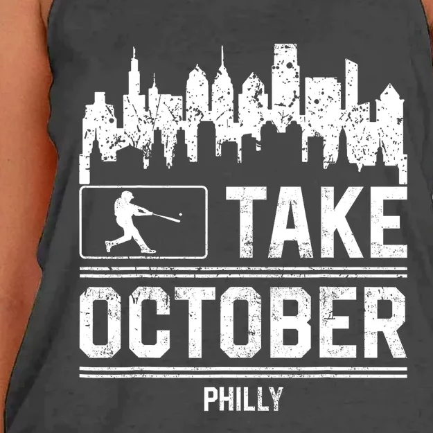 Philly_ Take October Philadelphia Fan Baseball Lovers Women's Knotted Racerback Tank