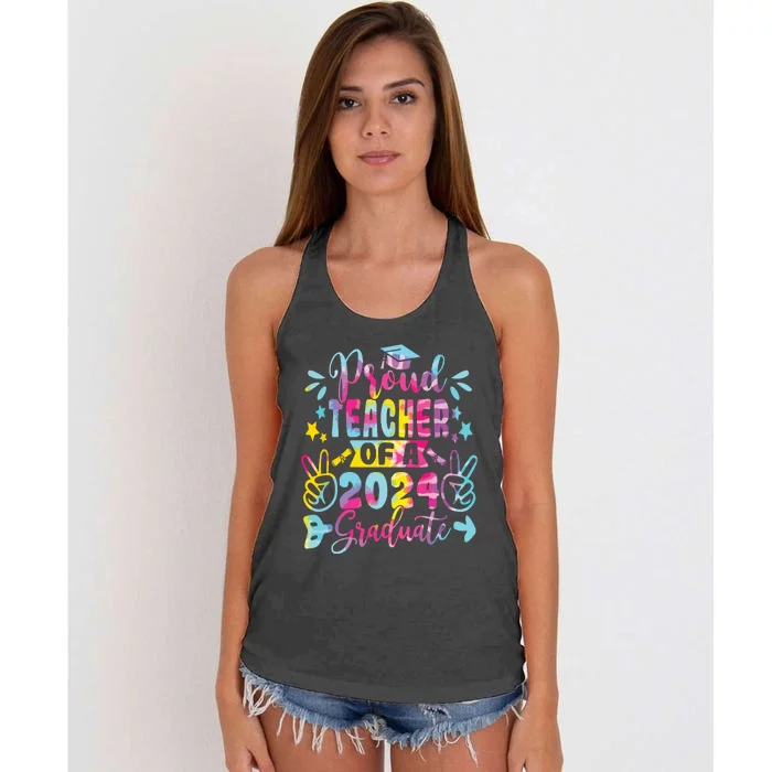 Proud Teacher Of A Class Of 2024 Graduate Tie Dye Women's Knotted Racerback Tank