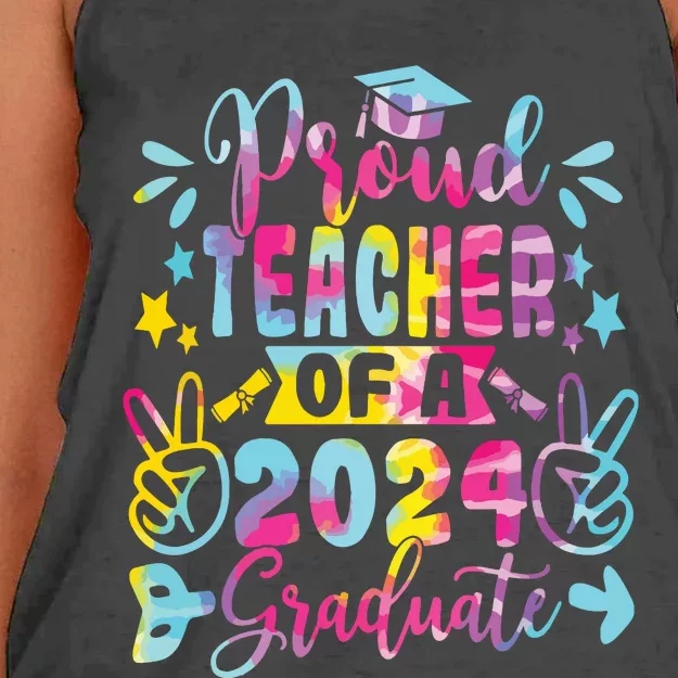 Proud Teacher Of A Class Of 2024 Graduate Tie Dye Women's Knotted Racerback Tank