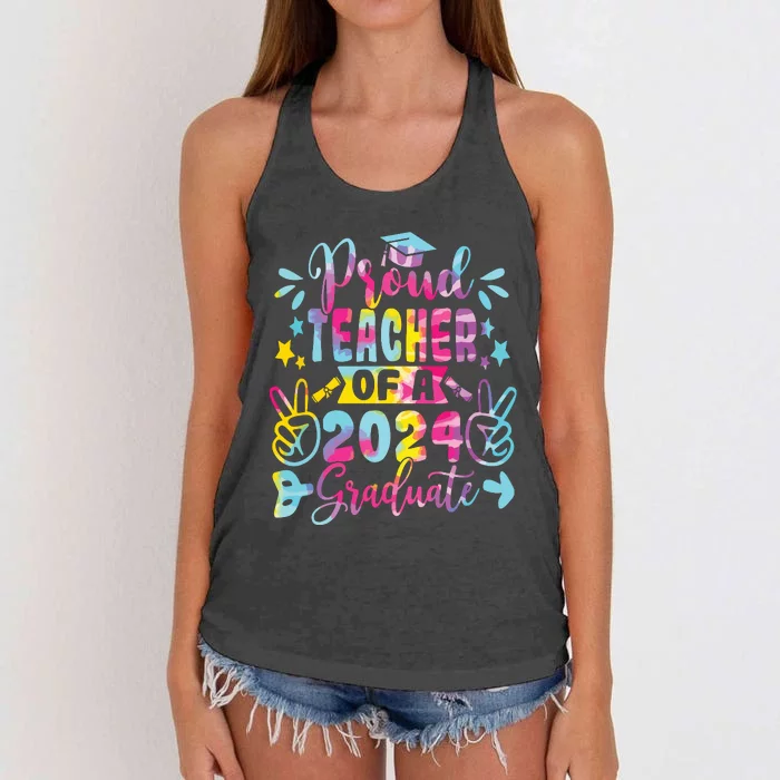 Proud Teacher Of A Class Of 2024 Graduate Tie Dye Women's Knotted Racerback Tank