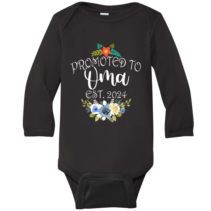 Promoted To Oma Est 2024 Funny Floral Mothers Day Baby Long Sleeve Bodysuit