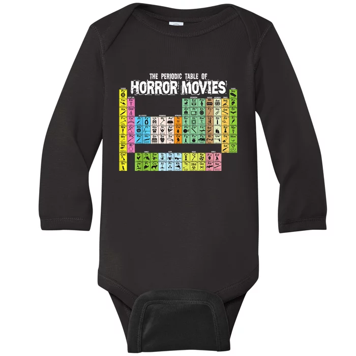 Periodic Table Of Horror Movies Chemistry Science Halloween Baby Long Sleeve Bodysuit