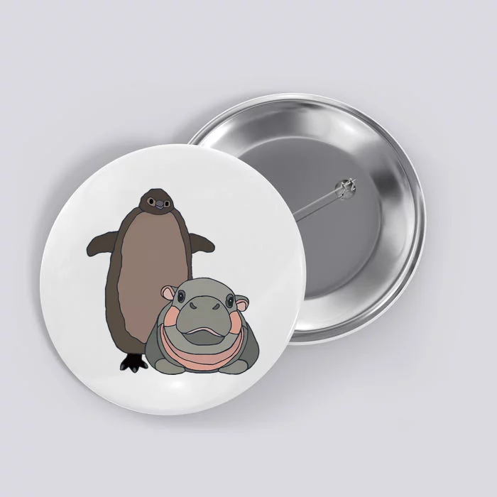 Pesto The Penguin And Moo Deng The Baby Hippo Funny Button