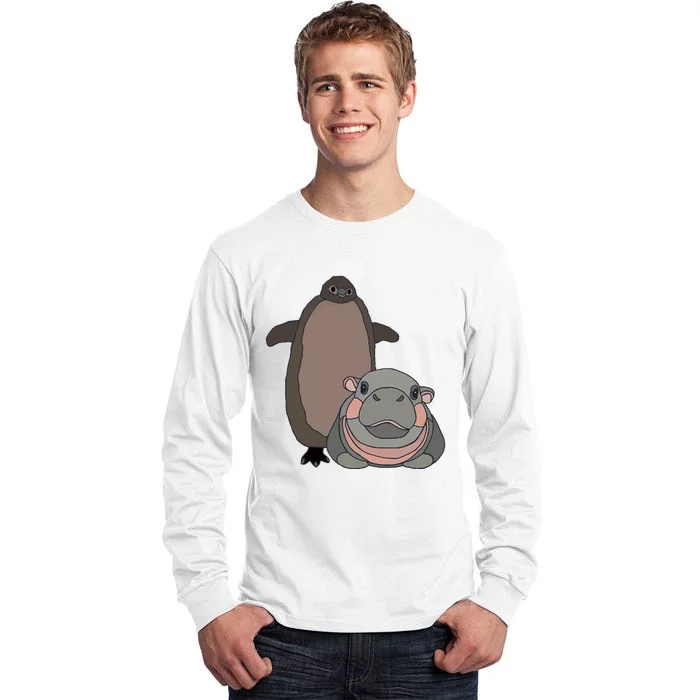 Pesto The Penguin And Moo Deng The Baby Hippo Funny Tall Long Sleeve T-Shirt