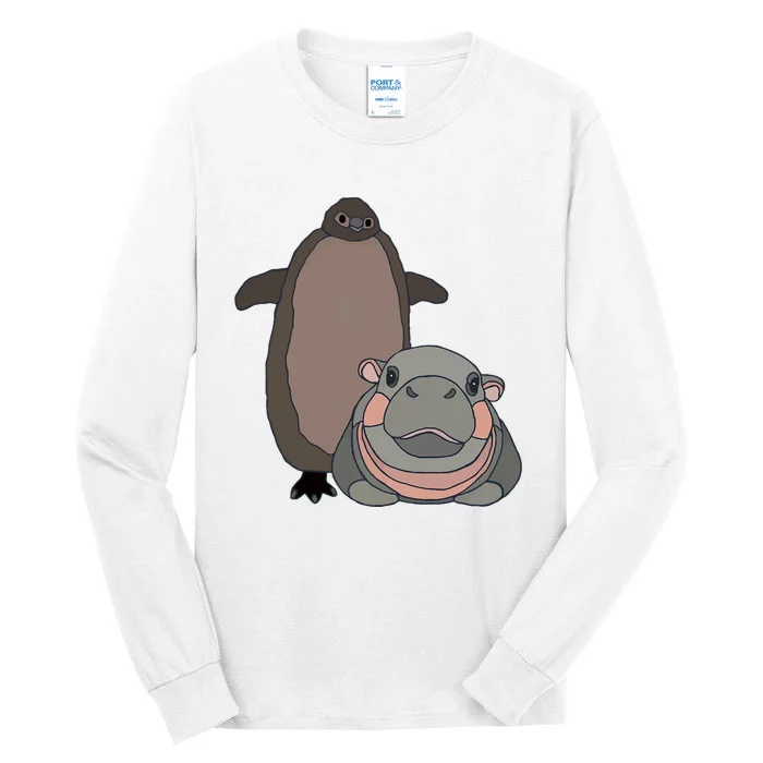 Pesto The Penguin And Moo Deng The Baby Hippo Funny Tall Long Sleeve T-Shirt