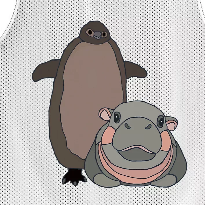 Pesto The Penguin And Moo Deng The Baby Hippo Funny Mesh Reversible Basketball Jersey Tank