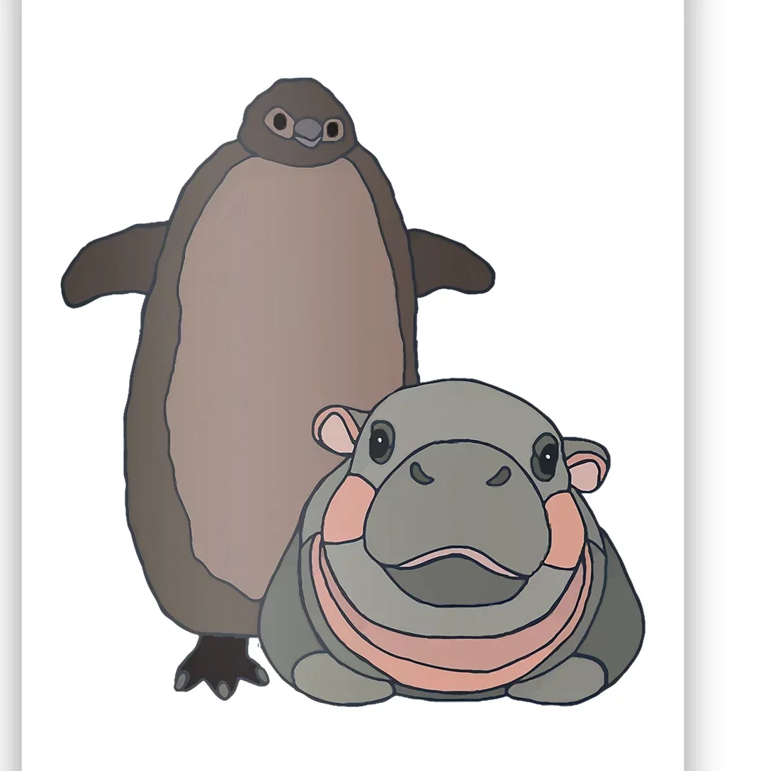 Pesto The Penguin And Moo Deng The Baby Hippo Funny Poster