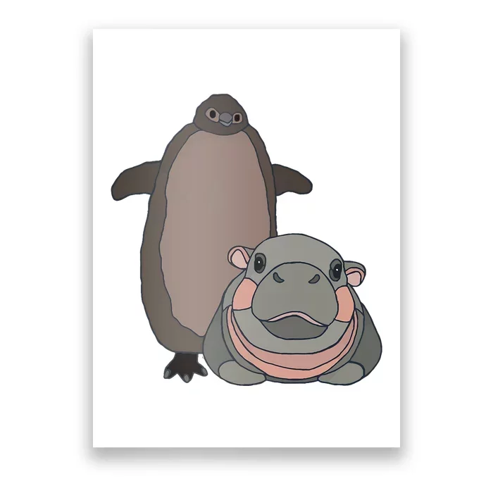 Pesto The Penguin And Moo Deng The Baby Hippo Funny Poster