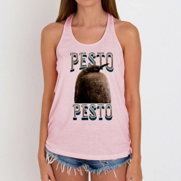 Pesto The Penguin Famous Bird Meme Vintage Women's Knotted Racerback Tank