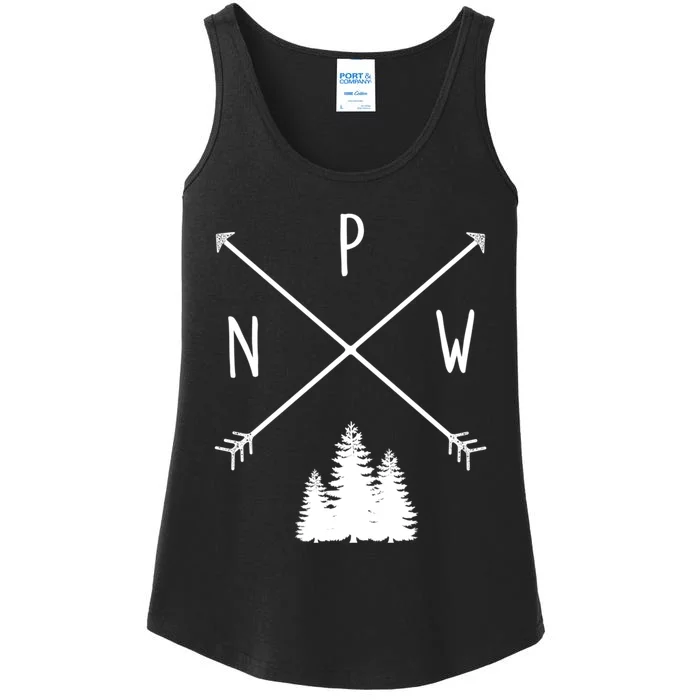 Pine Trees Pacific Northwest Pnw With Arrows Outdoor Gift Ladies Essential Tank