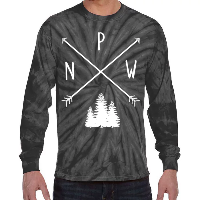 Pine Trees Pacific Northwest Pnw With Arrows Outdoor Gift Tie-Dye Long Sleeve Shirt