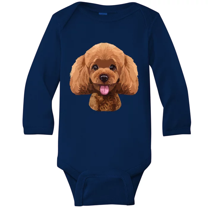 Playful Toy Poodle Face Funny Dog Baby Long Sleeve Bodysuit