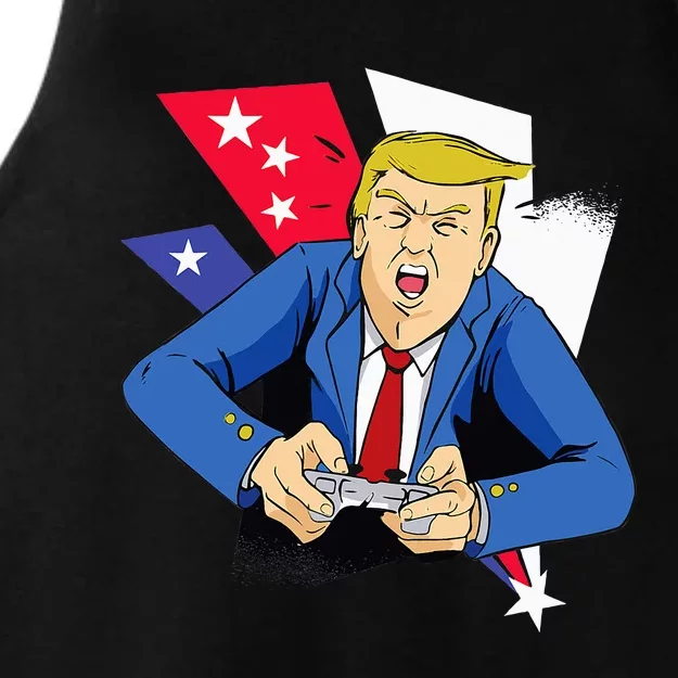 President Trump Playing Video Games 4th July Ladies Tri-Blend Wicking Tank