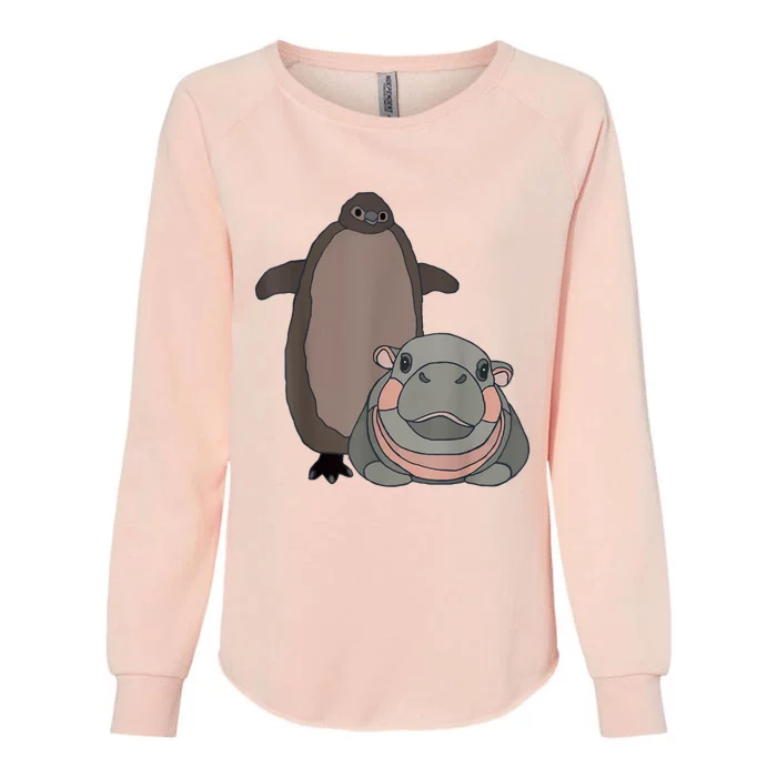 Pesto The Penguin And Moo Deng The Baby Hippo Funny Womens California Wash Sweatshirt