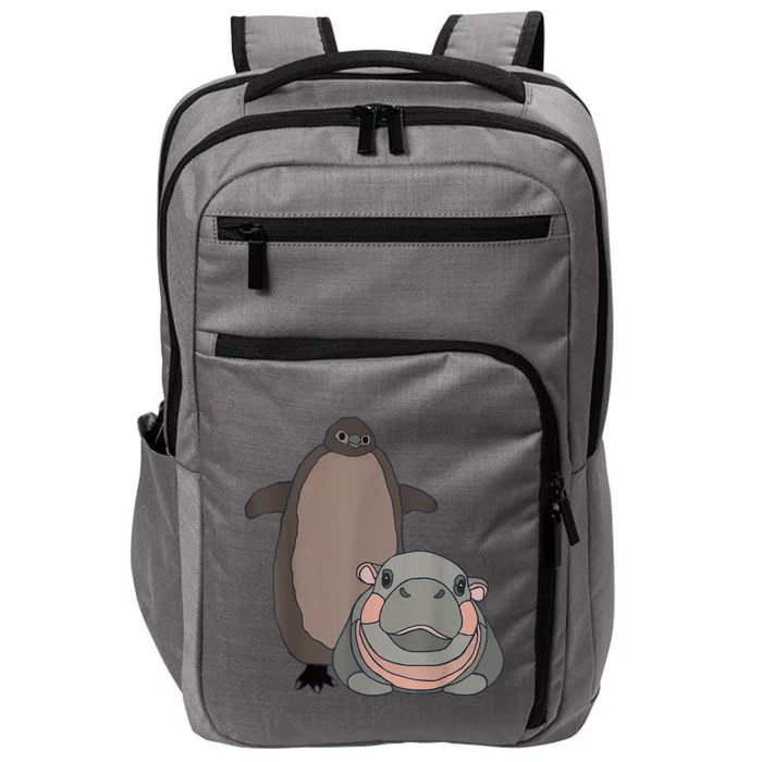 Pesto The Penguin And Moo Deng The Baby Hippo Funny Impact Tech Backpack