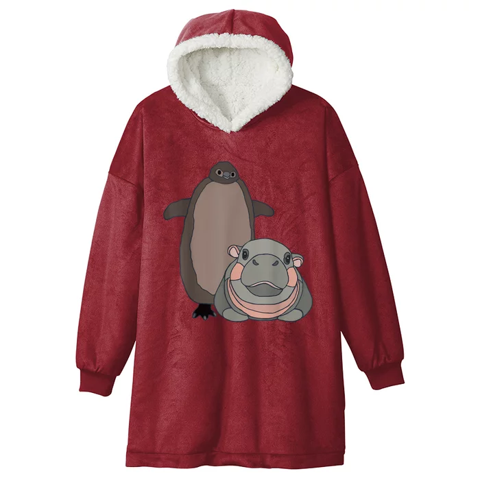 Pesto The Penguin And Moo Deng The Baby Hippo Funny Hooded Wearable Blanket