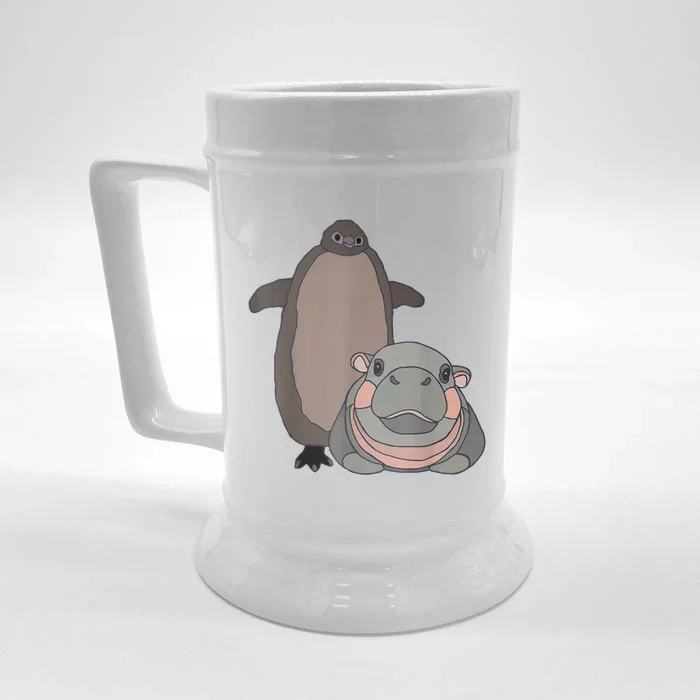 Pesto The Penguin And Moo Deng The Baby Hippo Funny Front & Back Beer Stein