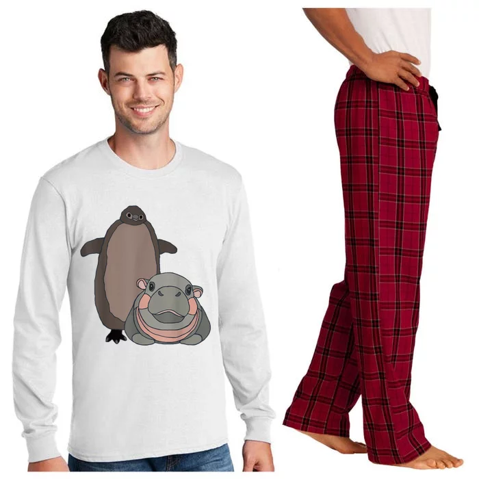 Pesto The Penguin And Moo Deng The Baby Hippo Funny Long Sleeve Pajama Set