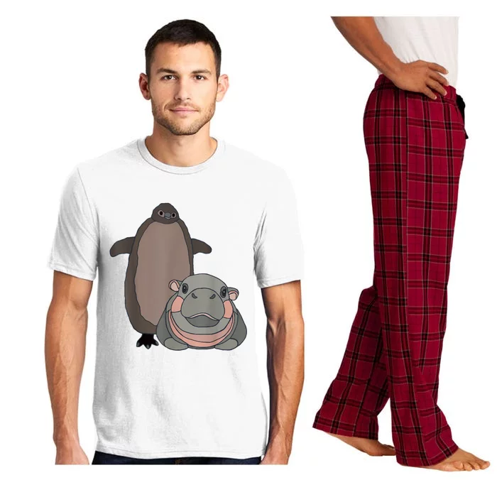 Pesto The Penguin And Moo Deng The Baby Hippo Funny Pajama Set