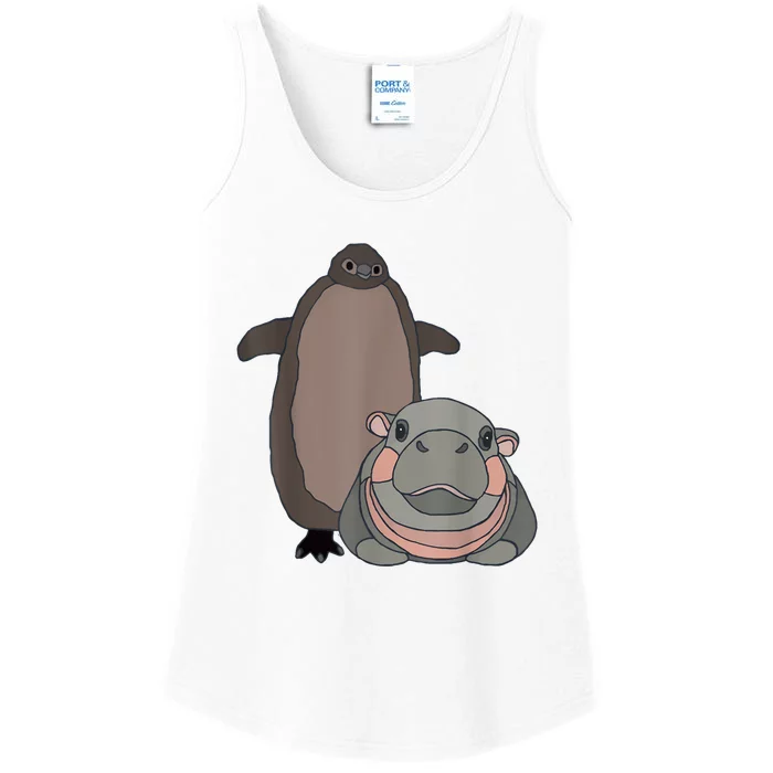 Pesto The Penguin And Moo Deng The Baby Hippo Funny Ladies Essential Tank