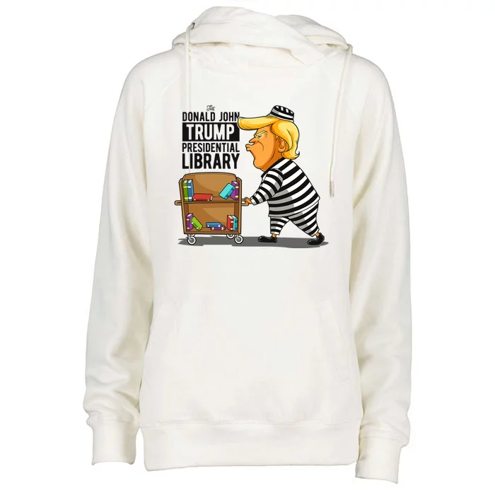 Prison Trump Presidential Library Funny Anti Trump Womens Funnel Neck Pullover Hood