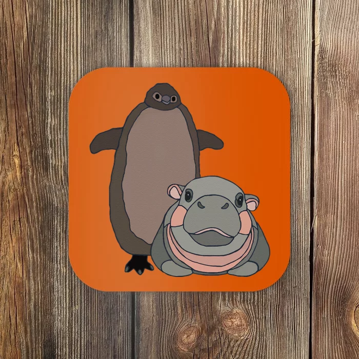 Pesto The Penguin And Moo Deng The Baby Hippo Funny Gift Coaster