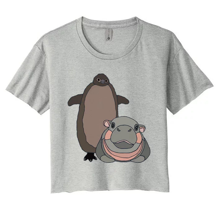 Pesto The Penguin And Moo Deng The Baby Hippo Funny Gift Women's Crop Top Tee