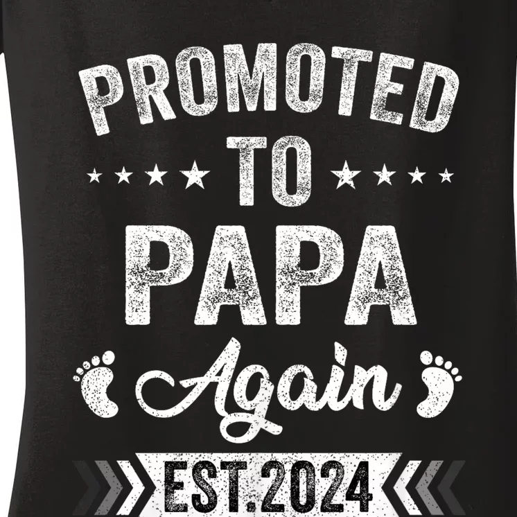 Promoted To Papa Again Est 2024 Announcement Women's V-Neck T-Shirt