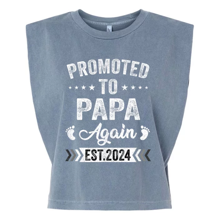 Promoted To Papa Again Est 2024 Announcement Garment-Dyed Women's Muscle Tee