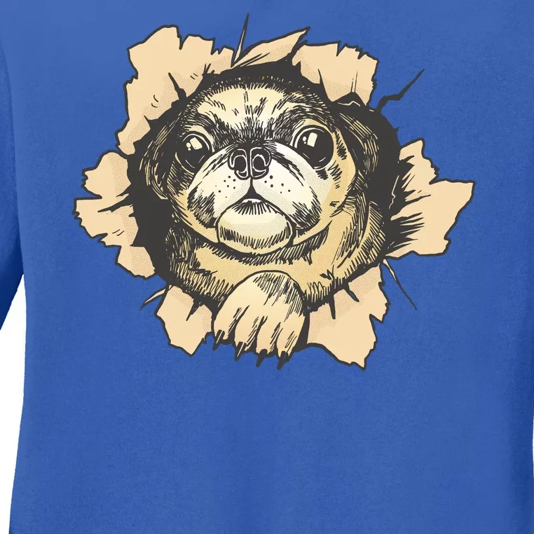 Pug Torn Ladies Long Sleeve Shirt