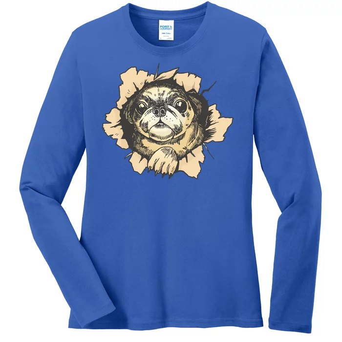 Pug Torn Ladies Long Sleeve Shirt