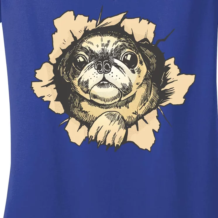 Pug Torn Women's V-Neck T-Shirt