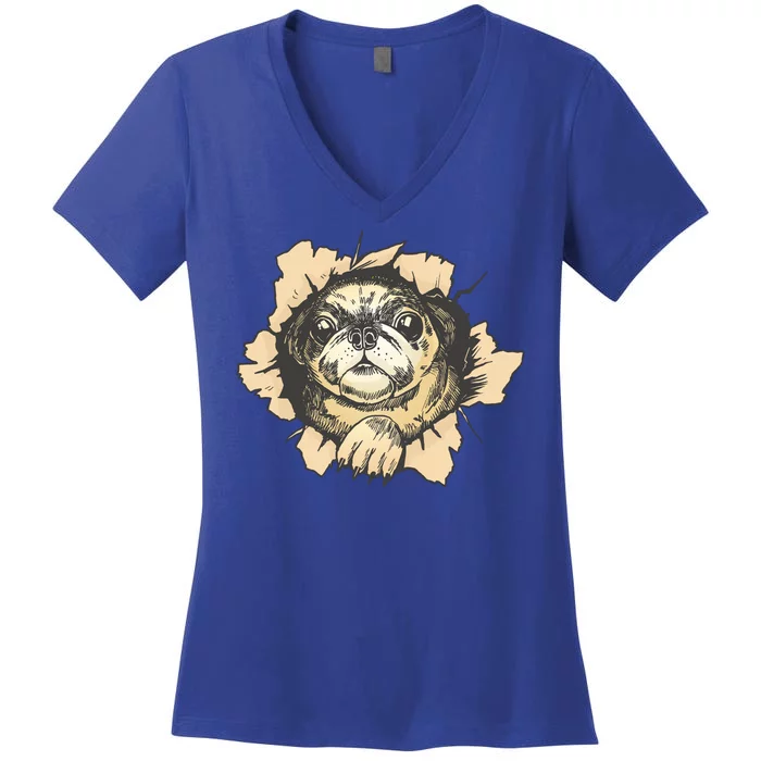 Pug Torn Women's V-Neck T-Shirt