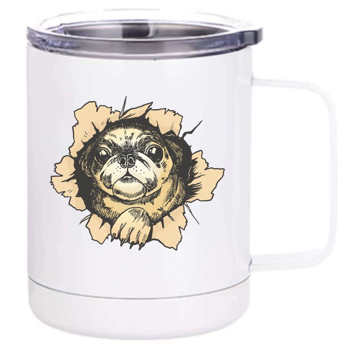 Pug Torn Front & Back 12oz Stainless Steel Tumbler Cup