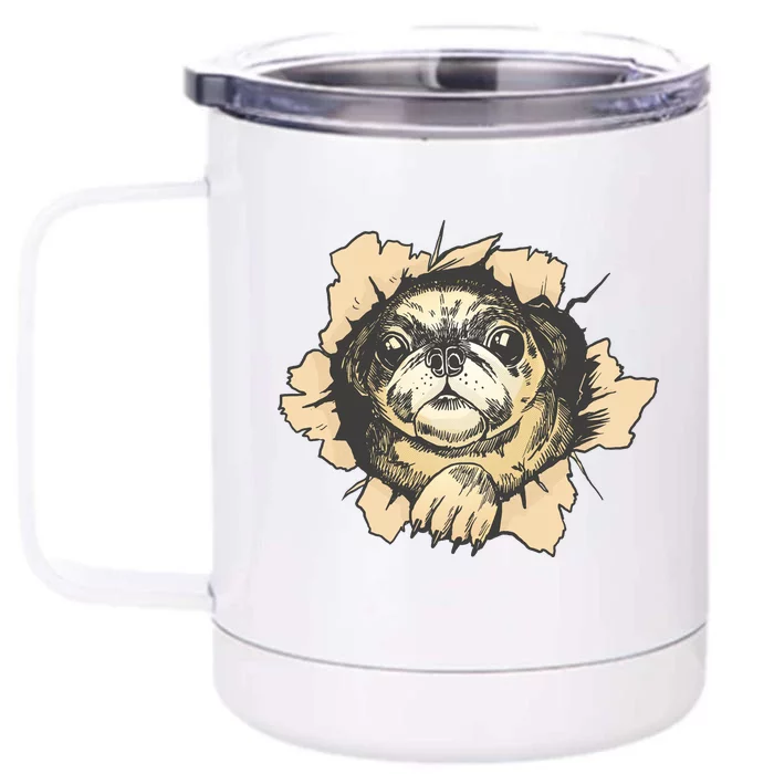 Pug Torn Front & Back 12oz Stainless Steel Tumbler Cup