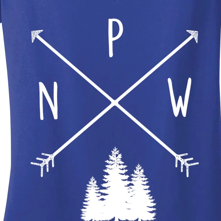 Pine Trees Pacific Northwest Pnw With Arrows Outdoor Gift Cute Gift Women's V-Neck T-Shirt