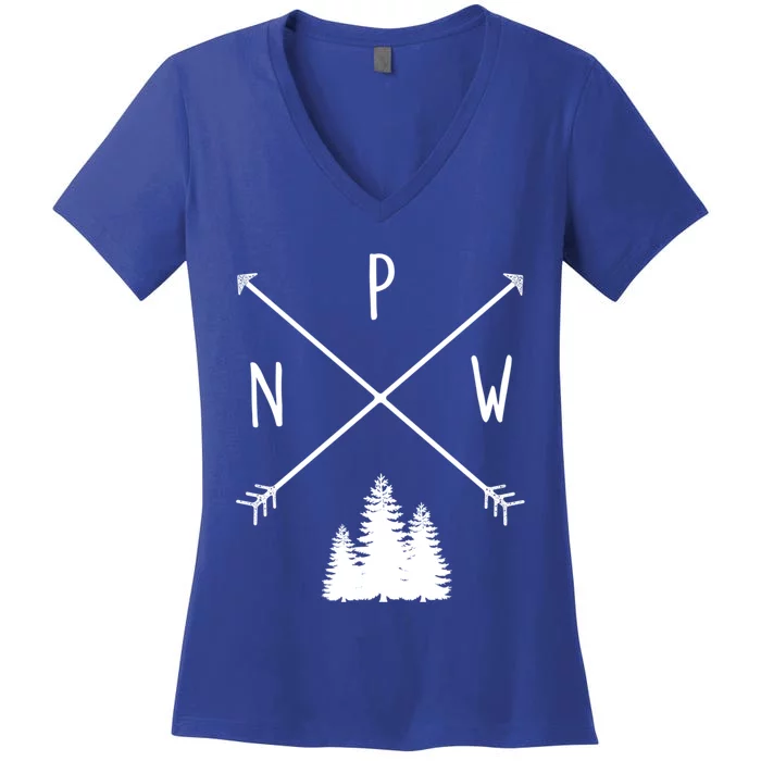 Pine Trees Pacific Northwest Pnw With Arrows Outdoor Gift Cute Gift Women's V-Neck T-Shirt