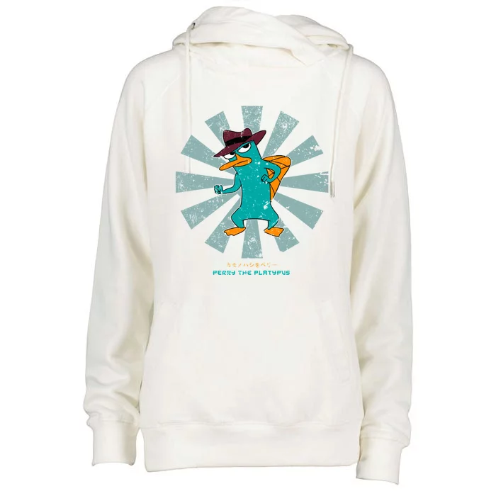 Perry The Platypus Retro Japanese Womens Funnel Neck Pullover Hood