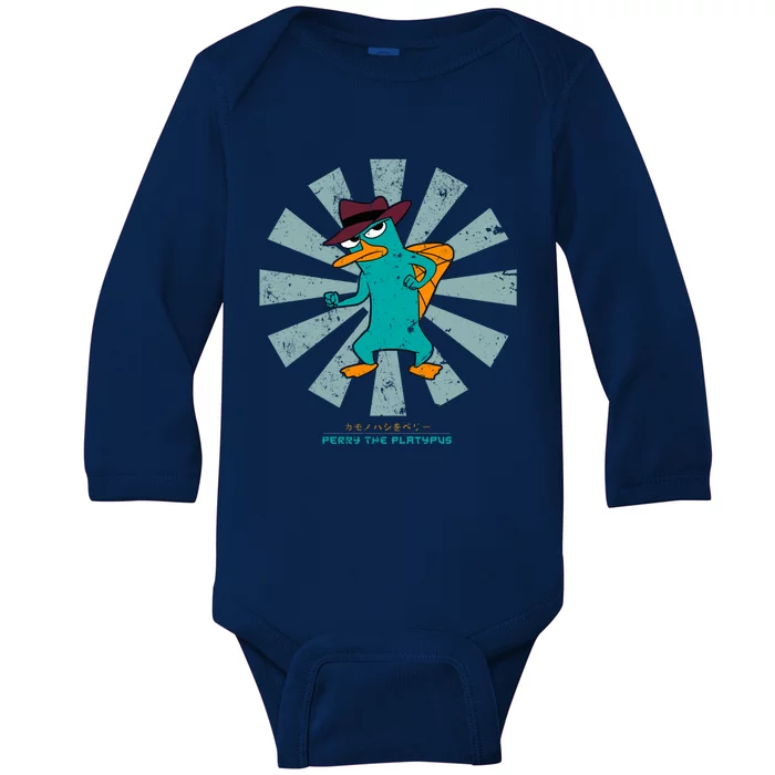 Perry The Platypus Retro Japanese Baby Long Sleeve Bodysuit