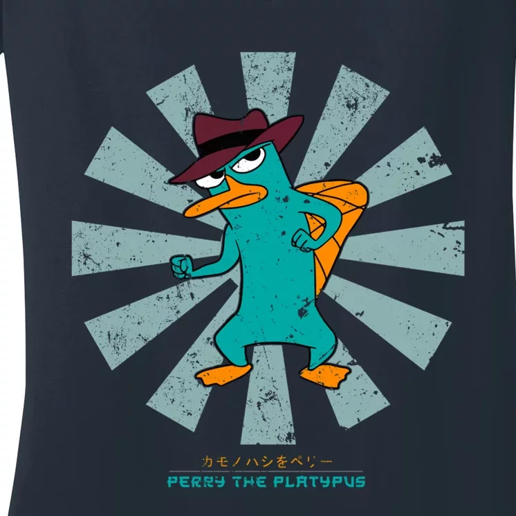 Perry The Platypus Retro Japanese Women's V-Neck T-Shirt