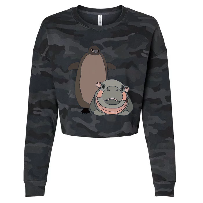 Pesto The Penguin And Moo Deng The Baby Hippo Cropped Pullover Crew