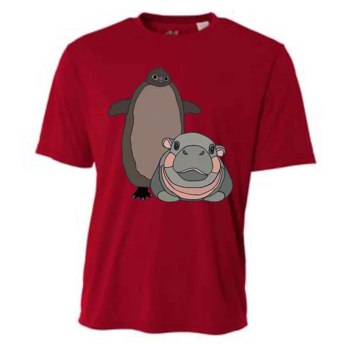 Pesto The Penguin And Moo Deng The Baby Hippo Cooling Performance Crew T-Shirt