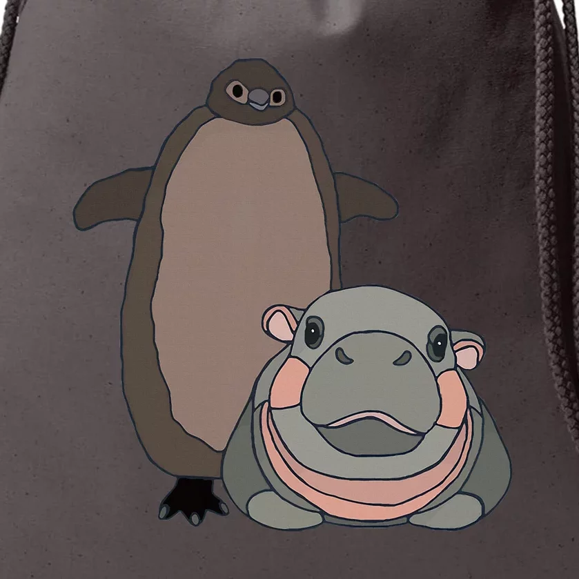 Pesto The Penguin And Moo Deng The Baby Hippo Drawstring Bag