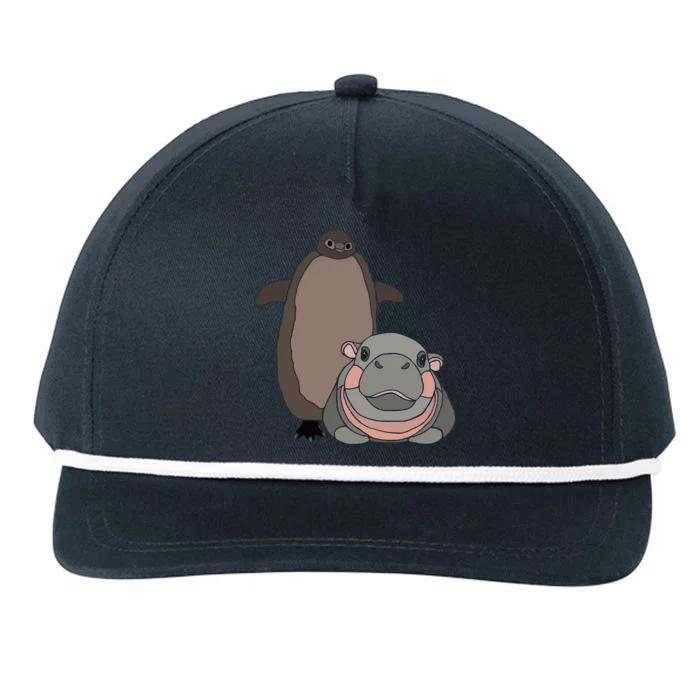 Pesto The Penguin And Moo Deng The Baby Hippo Snapback Five-Panel Rope Hat