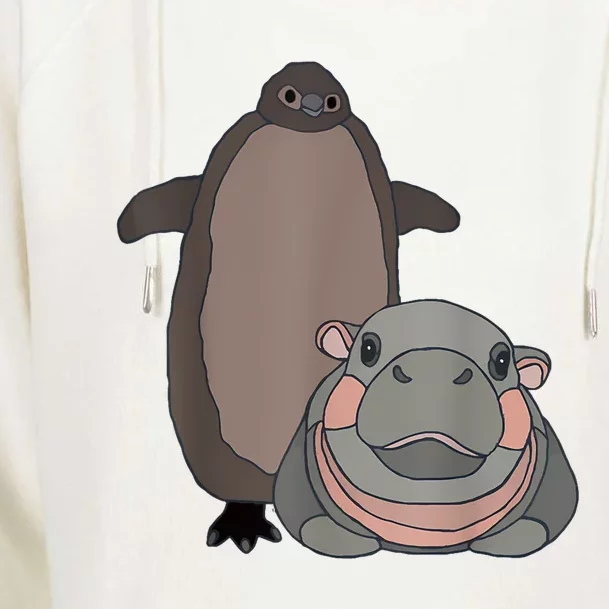 Pesto The Penguin And Moo Deng The Baby Hippo Funny Womens Funnel Neck Pullover Hood